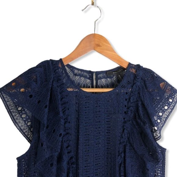 BCBGMaxAzria Nishka Dark Navy Ruffle Lace Top NWT - Picture 5 of 13